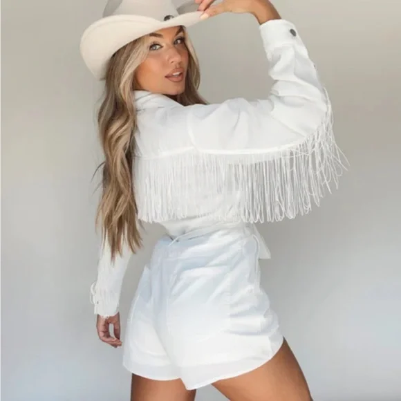 White Fringe Jumpsuit - Picture 2 of 6